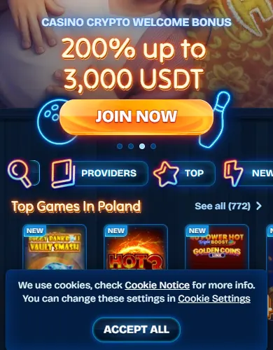 DudeSpin Casino w przeglądarce telefonu DudeSpin Casino na telefonie – baner, kategorie i kafelki gier w wersji mobilnej